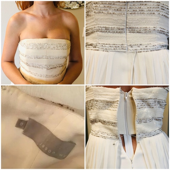 JASON WU Cream Silk Beaded Strapless Dress 8 4 - Picture 9 of 9